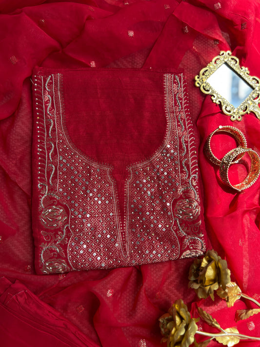 Timeless Red Khadi Silk with Banarasi Weaving Elegance