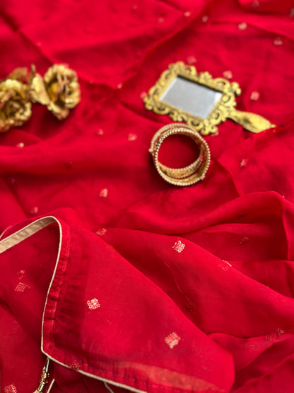 Timeless Red Khadi Silk with Banarasi Weaving Elegance