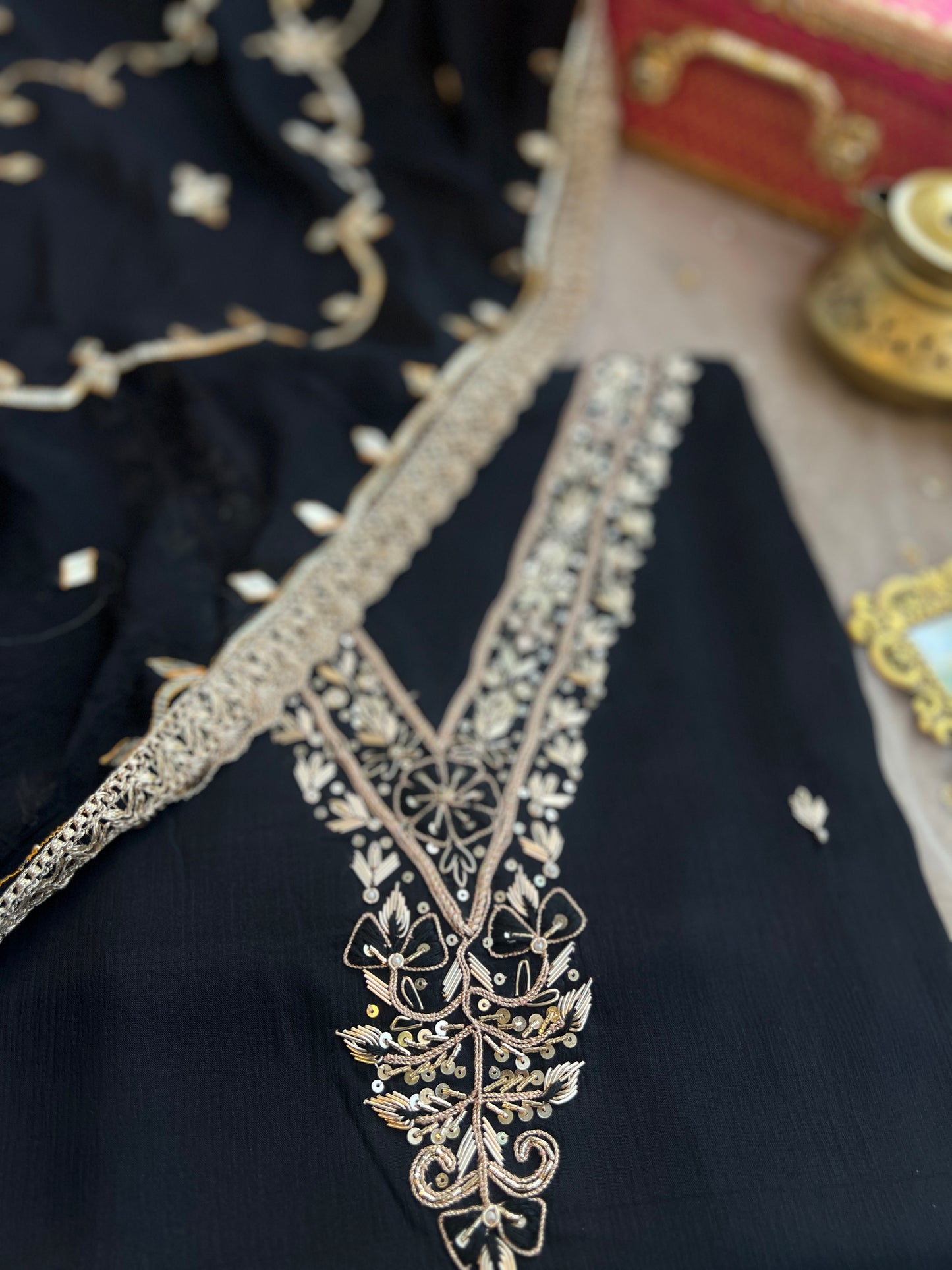 Black Chinnon Handwork & Gota Jaal Dupatta