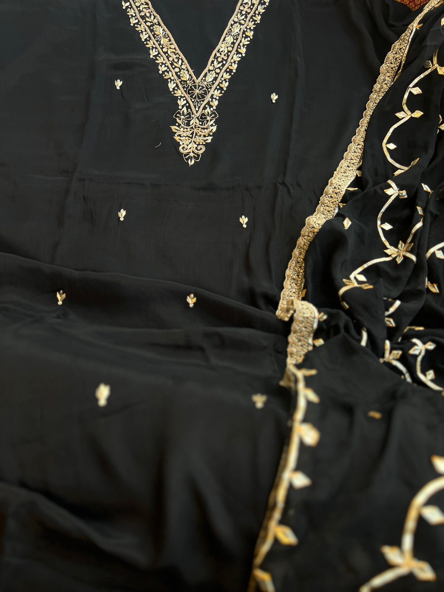 Black Chinnon Handwork & Gota Jaal Dupatta