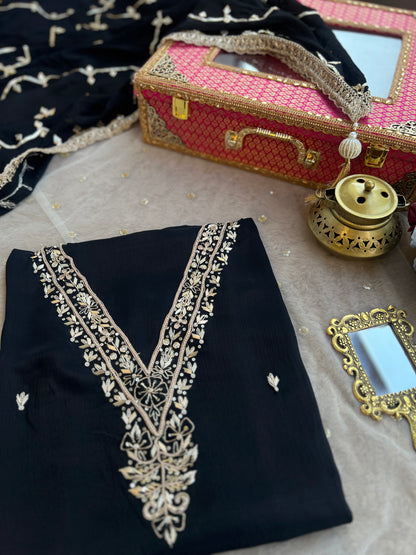 Black Chinnon Handwork & Gota Jaal Dupatta