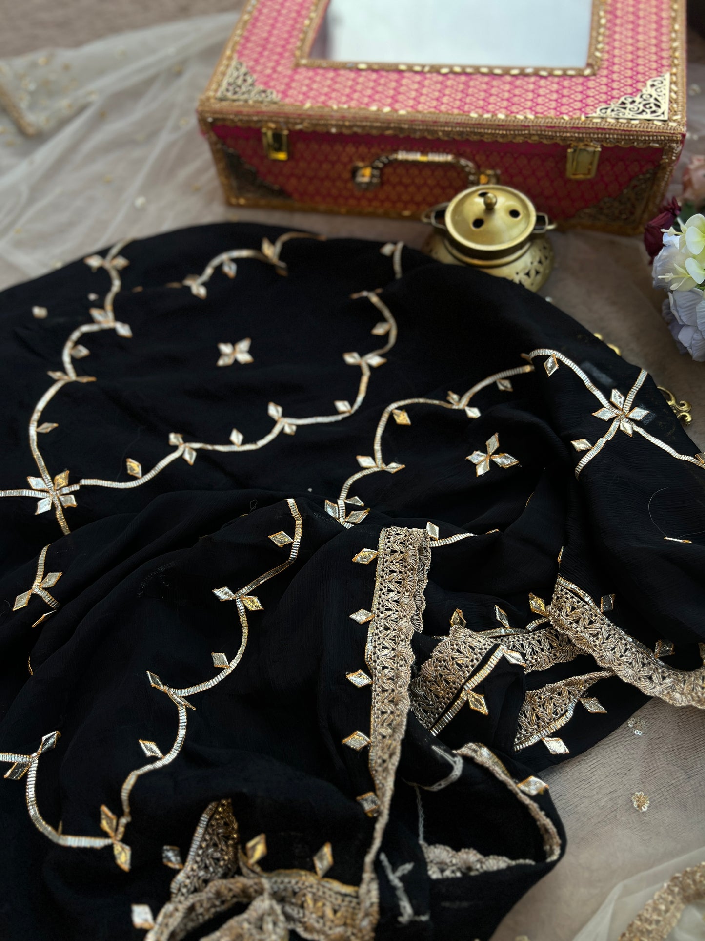 Black Chinnon Handwork & Gota Jaal Dupatta