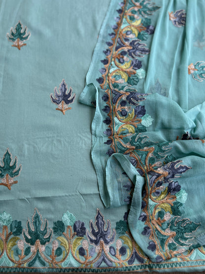 Peacock Teal All-Season Kashmiri Embroidered Suit Set