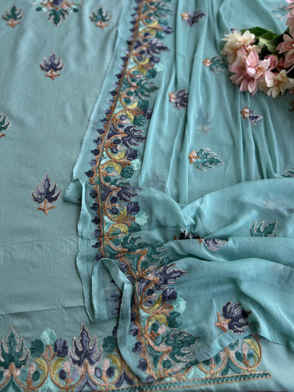Peacock Teal All-Season Kashmiri Embroidered Suit Set
