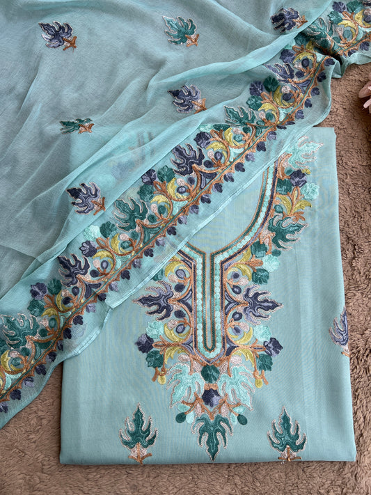 Peacock Teal All-Season Kashmiri Embroidered Suit Set