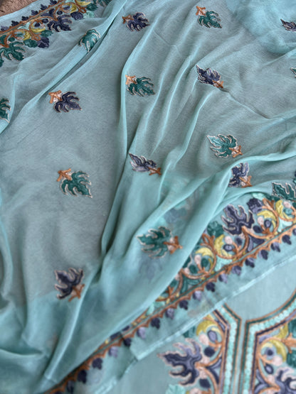 Peacock Teal All-Season Kashmiri Embroidered Suit Set