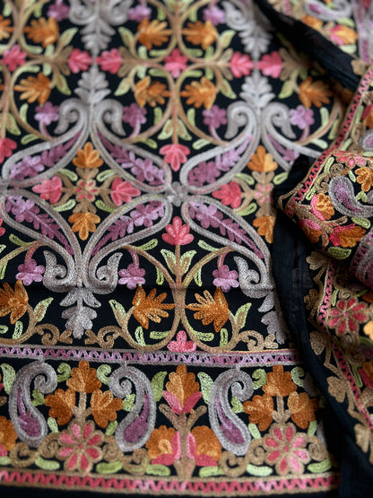 Midnight Black All-Season Kashmiri Embroidered Modal Cotton Suit Set