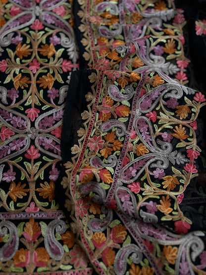 Midnight Black All-Season Kashmiri Embroidered Modal Cotton Suit Set