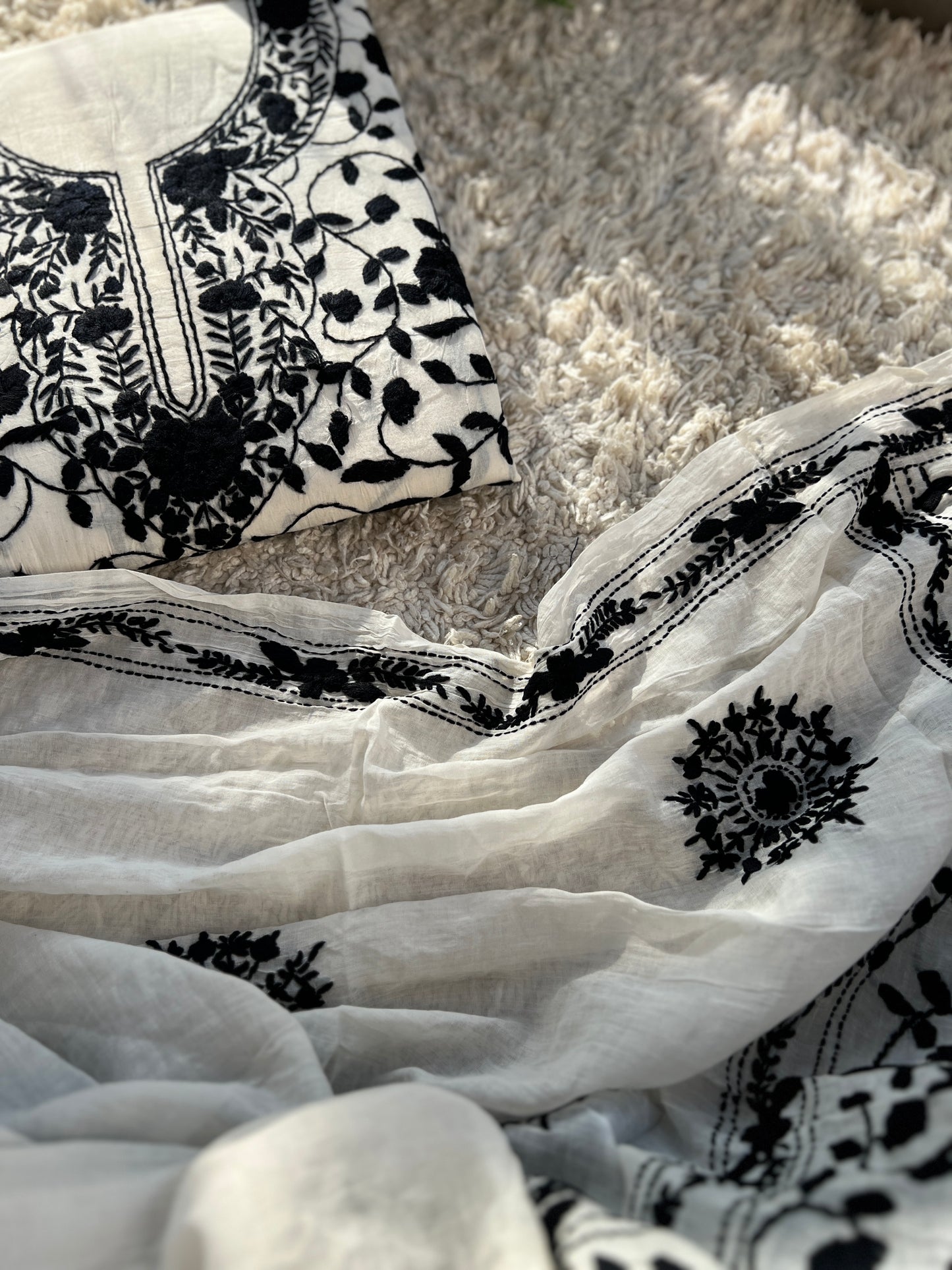 Ivory Black Bengal Embroidered Suit Set