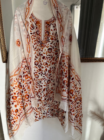Ivory & Rust Hand Embroidered Cotton Suit Set