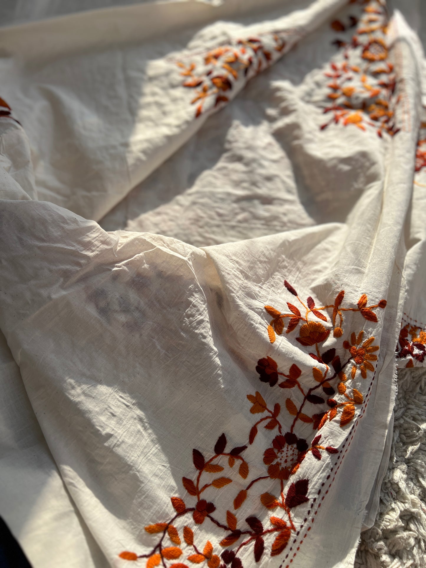 Ivory & Rust Hand Embroidered Cotton Suit Set