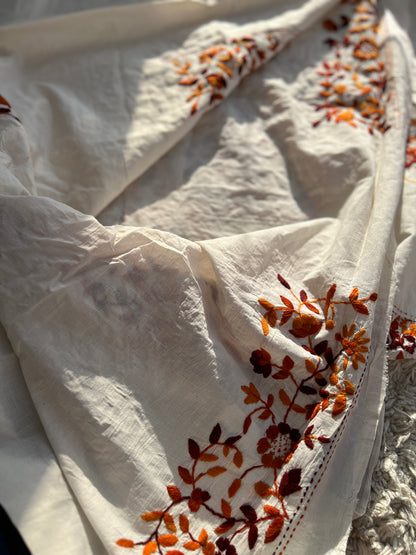 Ivory & Rust Hand Embroidered Cotton Suit Set