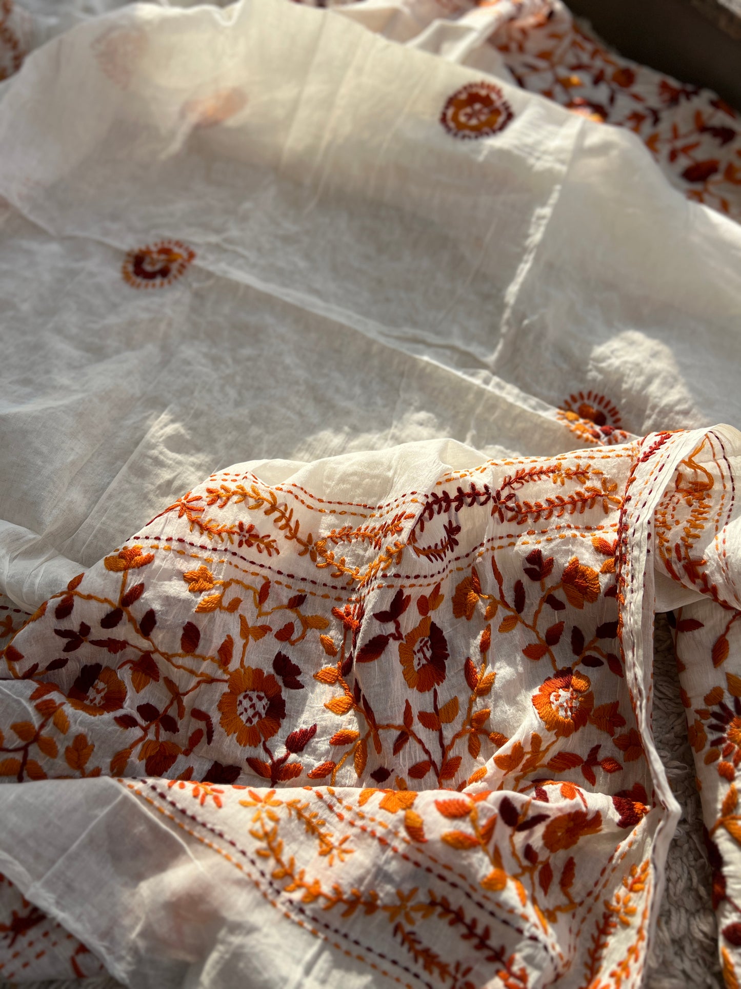 Ivory & Rust Hand Embroidered Cotton Suit Set