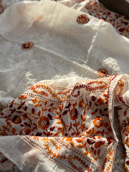 Ivory & Rust Hand Embroidered Cotton Suit Set