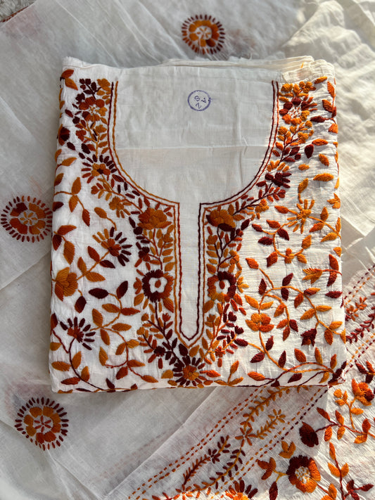 Ivory & Rust Hand Embroidered Cotton Suit Set