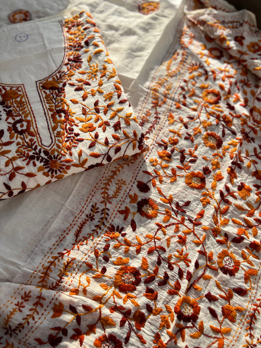 Ivory & Rust Hand Embroidered Cotton Suit Set