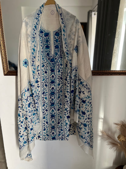 Ivory & Royal Blue Hand Embroidered Cotton Suit Set