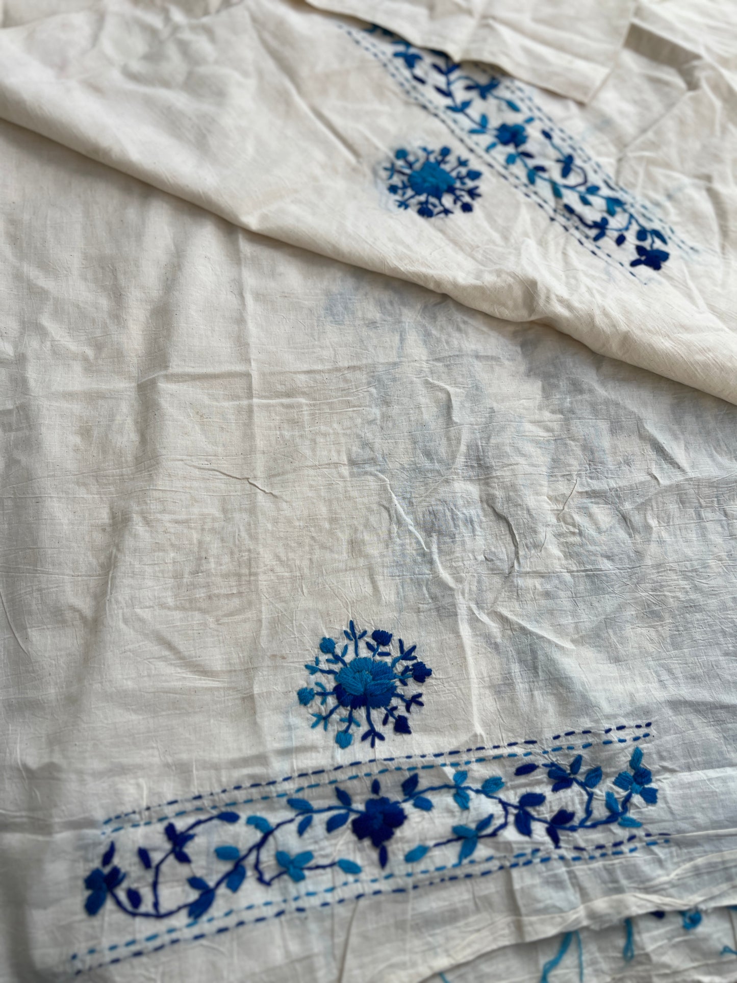 Ivory & Royal Blue Hand Embroidered Cotton Suit Set
