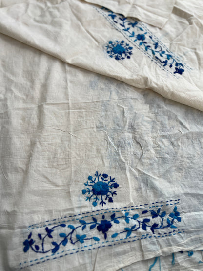 Ivory & Royal Blue Hand Embroidered Cotton Suit Set