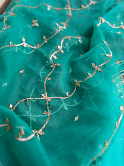 Regal Sea Green Suit in Russian Silk with Hand Embroidery & Gota Jaal Du