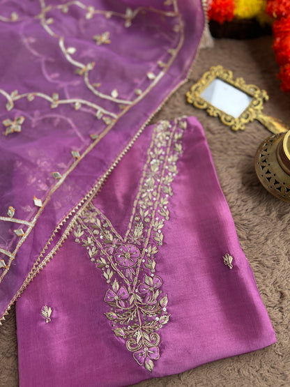 Royal Plum Russian Silk Suit with Handwork & Gota Jaal Dupatta