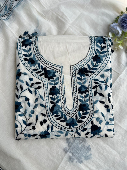 Ivory & Midnight Blue Hand Embroidered Cotton Suit Set