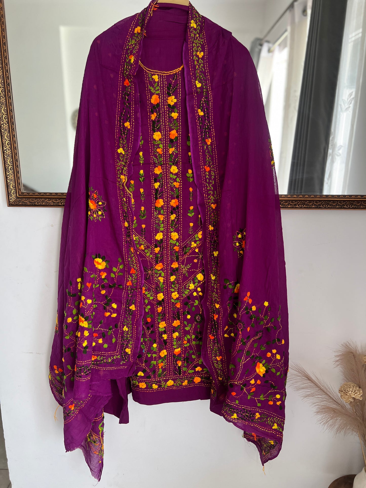 Royal Purple Hand Embroidered Cotton Suit