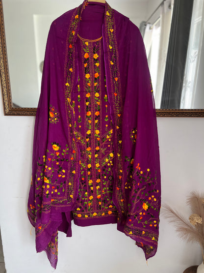 Royal Purple Hand Embroidered Cotton Suit