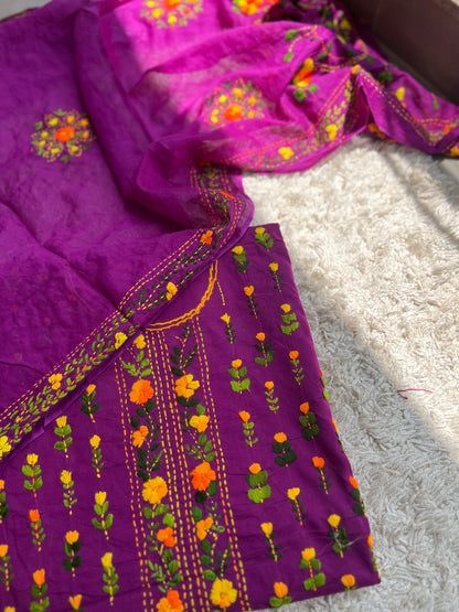 Royal Purple Hand Embroidered Cotton Suit
