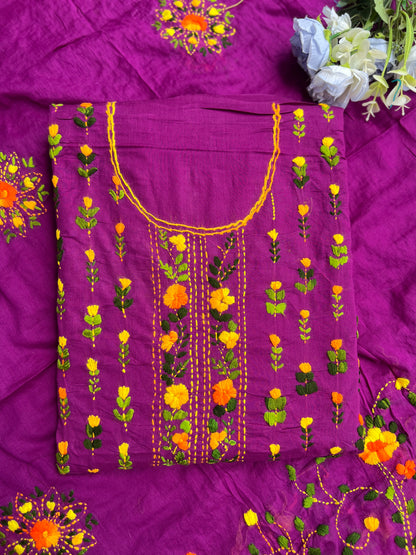 Royal Purple Hand Embroidered Cotton Suit