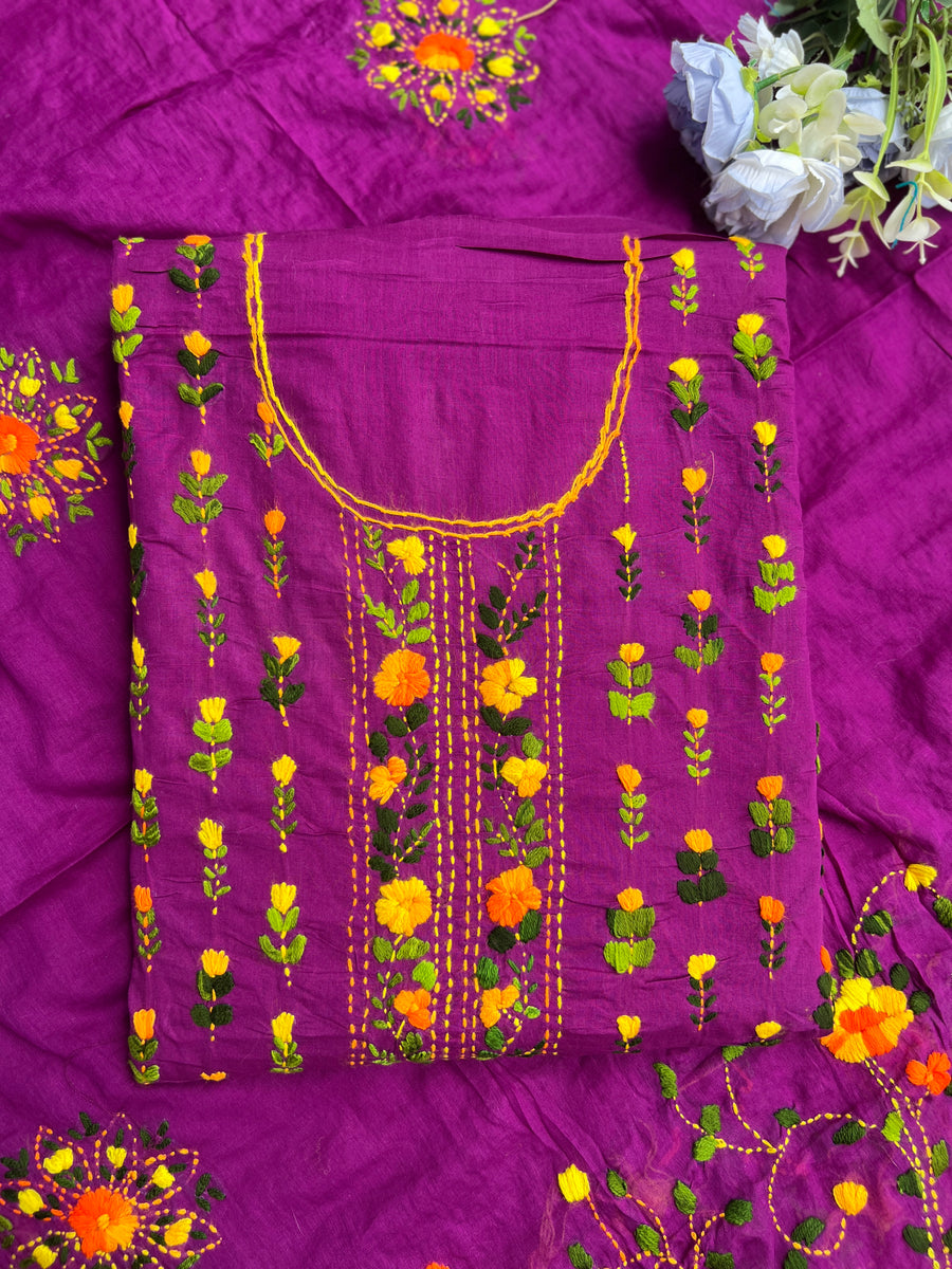 Royal Purple Hand Embroidered Cotton Suit