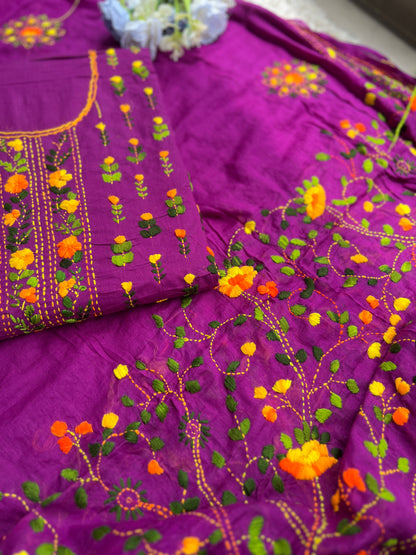 Royal Purple Hand Embroidered Cotton Suit