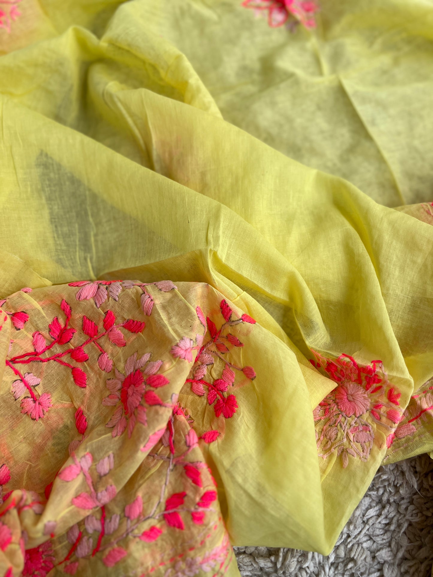 Lemon Yellow Hand Embroidered Cotton Suit