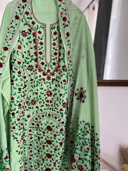 Mint Green Hand Embroidered Cotton Suit
