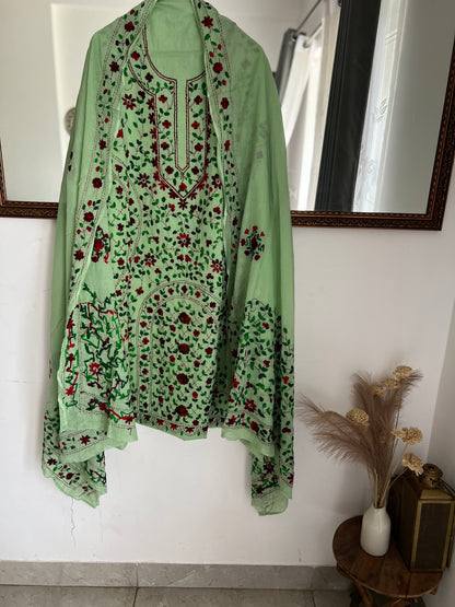 Mint Green Hand Embroidered Cotton Suit