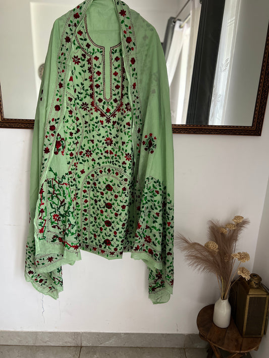 Mint Green Hand Embroidered Cotton Suit