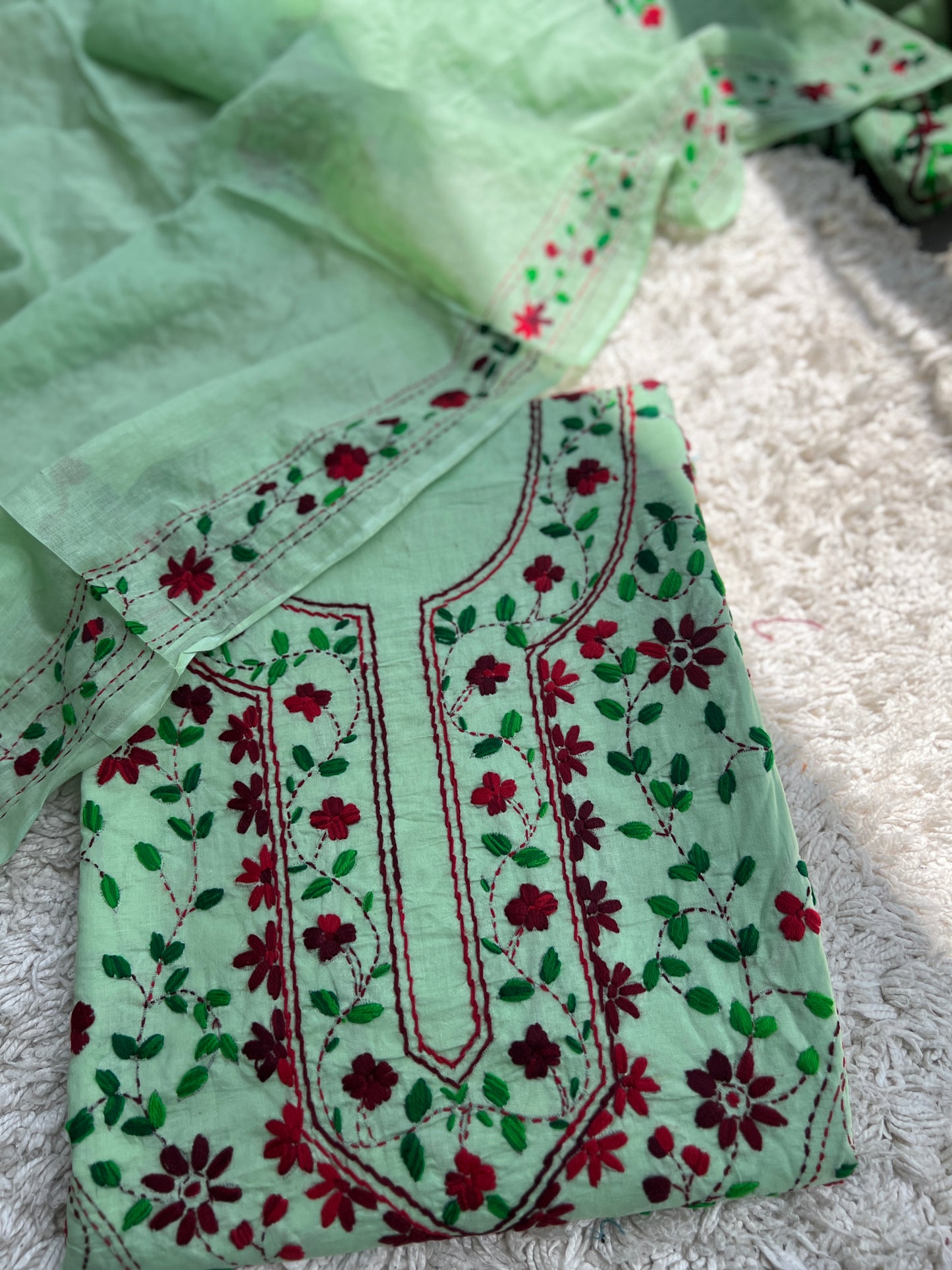 Mint Green Hand Embroidered Cotton Suit