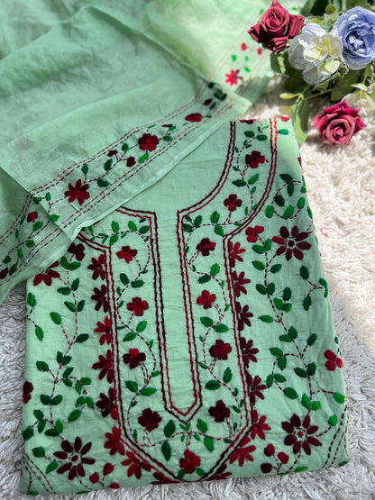 Mint Green Hand Embroidered Cotton Suit