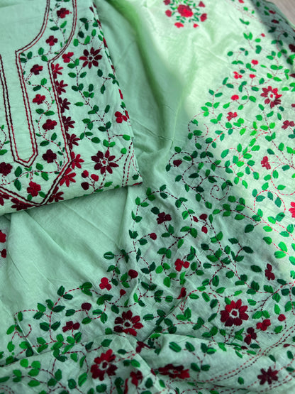 Mint Green Hand Embroidered Cotton Suit