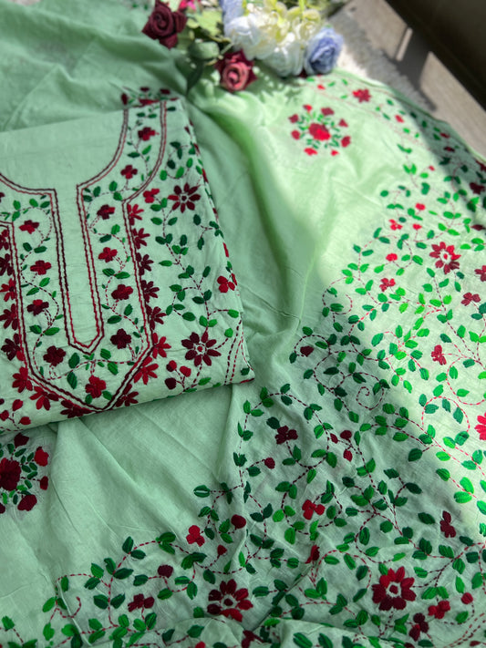 Mint Green Hand Embroidered Cotton Suit