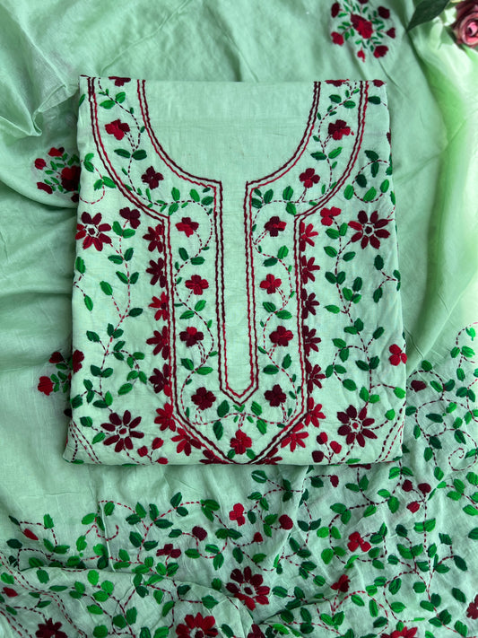 Mint Green Hand Embroidered Cotton Suit