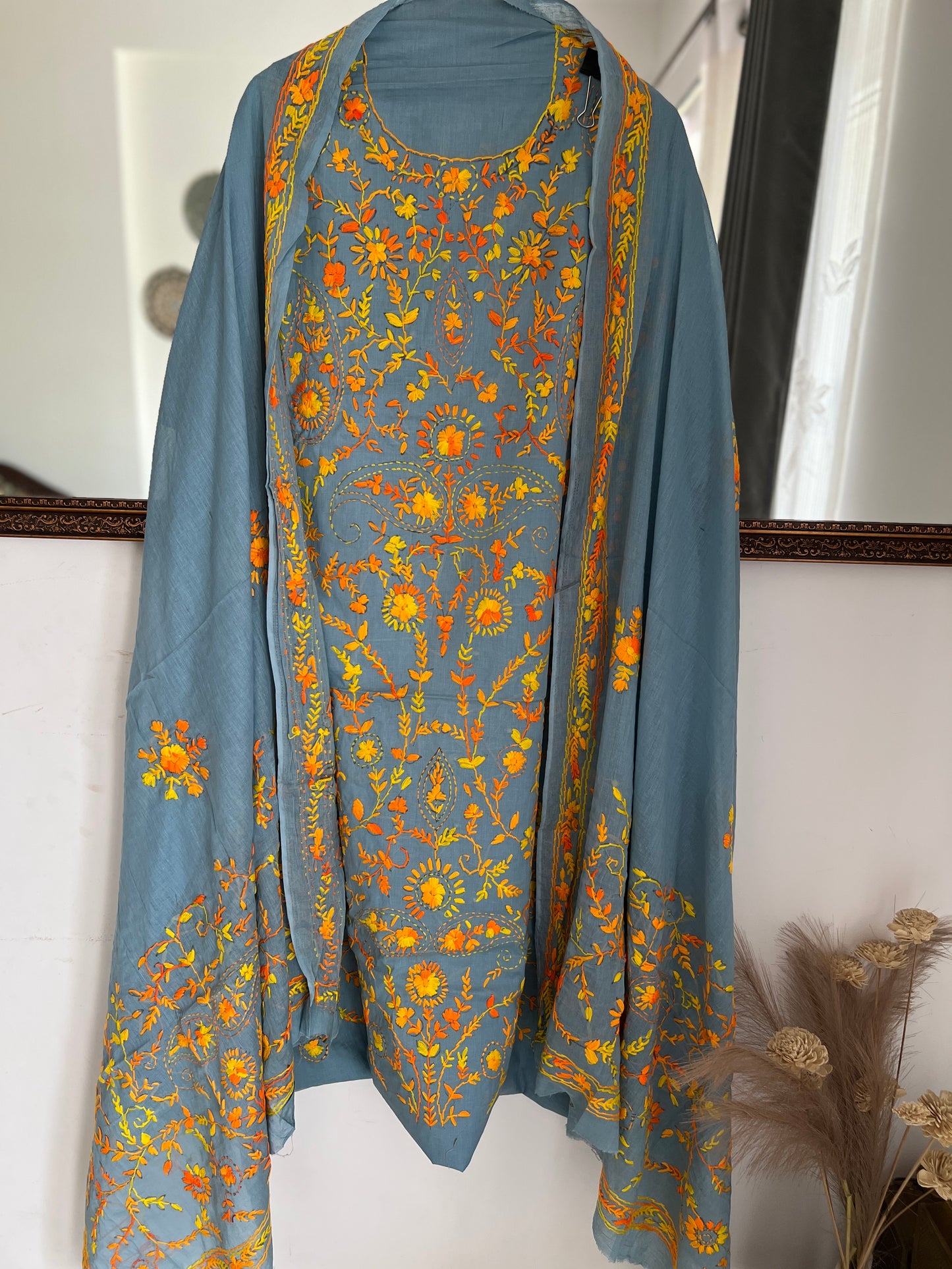 Slate Blue Hand Embroidered Suit