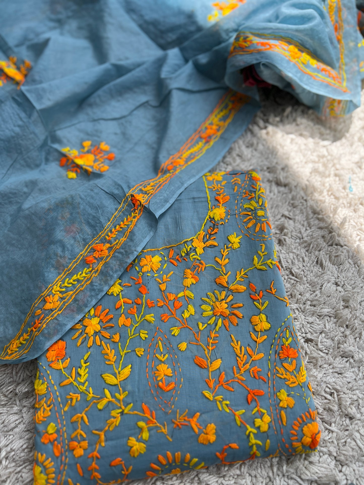 Slate Blue Hand Embroidered Suit