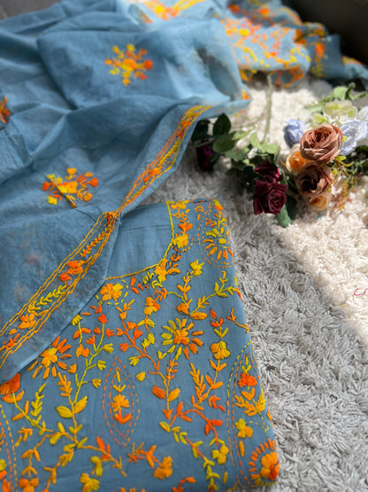 Slate Blue Hand Embroidered Suit