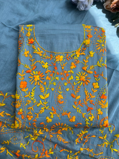 Slate Blue Hand Embroidered Suit