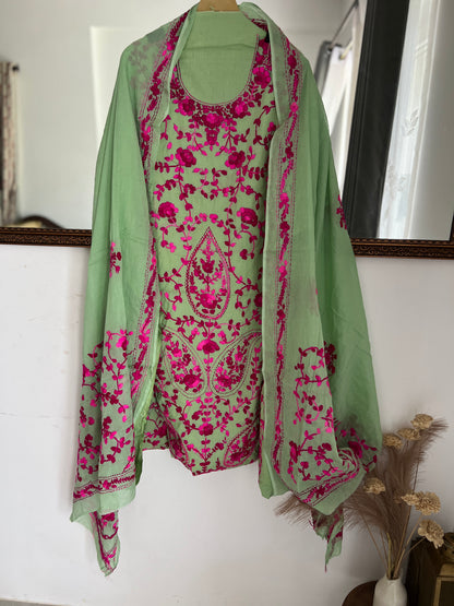 Mint Bloom Embroidered Cotton Suit Set