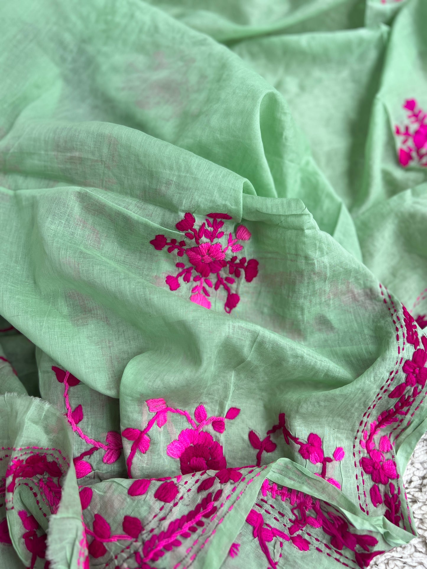 Mint Bloom Embroidered Cotton Suit Set