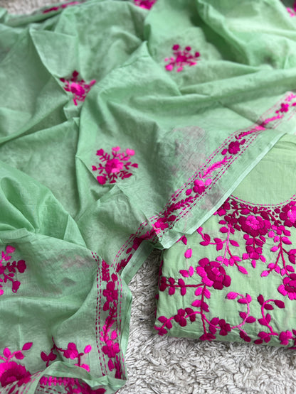 Mint Bloom Embroidered Cotton Suit Set