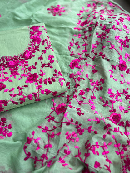 Mint Bloom Embroidered Cotton Suit Set