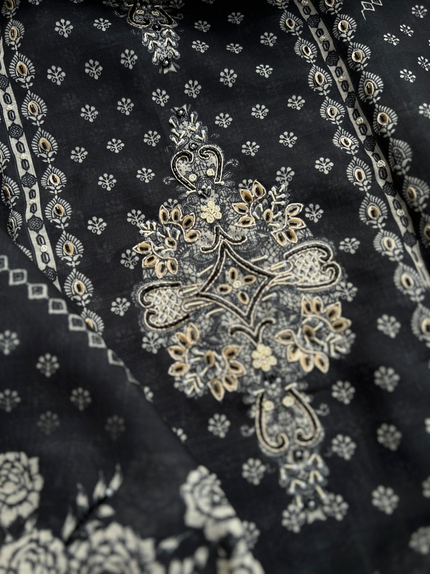 Black Handcrafted Digital printed  Linen Salwar Suits